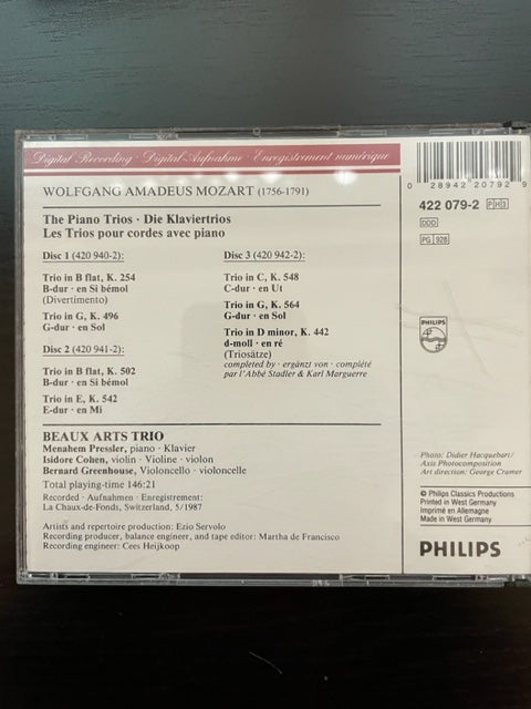 3 CD Mozart Les trios pour cordes avec piano Beaux-Arts Trio