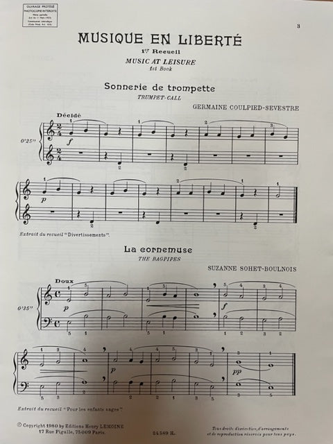 Musique en liberté 1er recueil partition piano