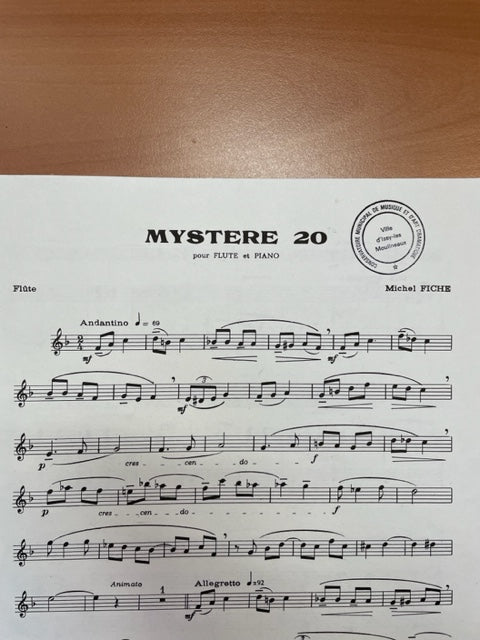 Michel Fiche Mystère 20 partition pour flute et piano