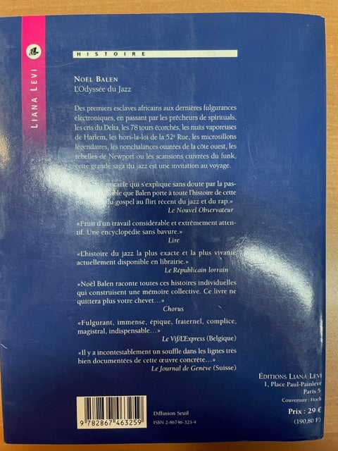 L'odyssée du jazz livre de Noël Balen- 3000 partitions, livres et vinyles d'occasion en vente sur notre site internet gastonmusicclub.fr Gaston Music Store