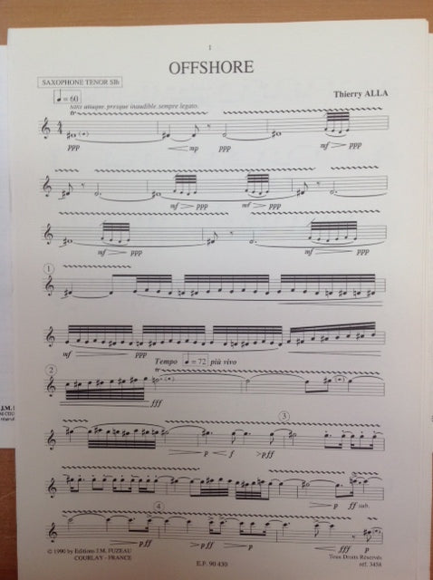 Thierry Alla Offshore partition pour 4 saxophones