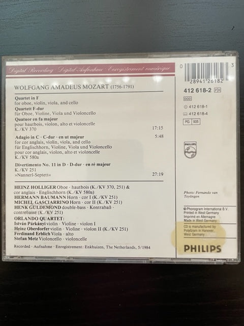 CD Mozart Quatuor en fa majeur - Adagio en ut majeur - Divertimento n° 11 en ré majeur