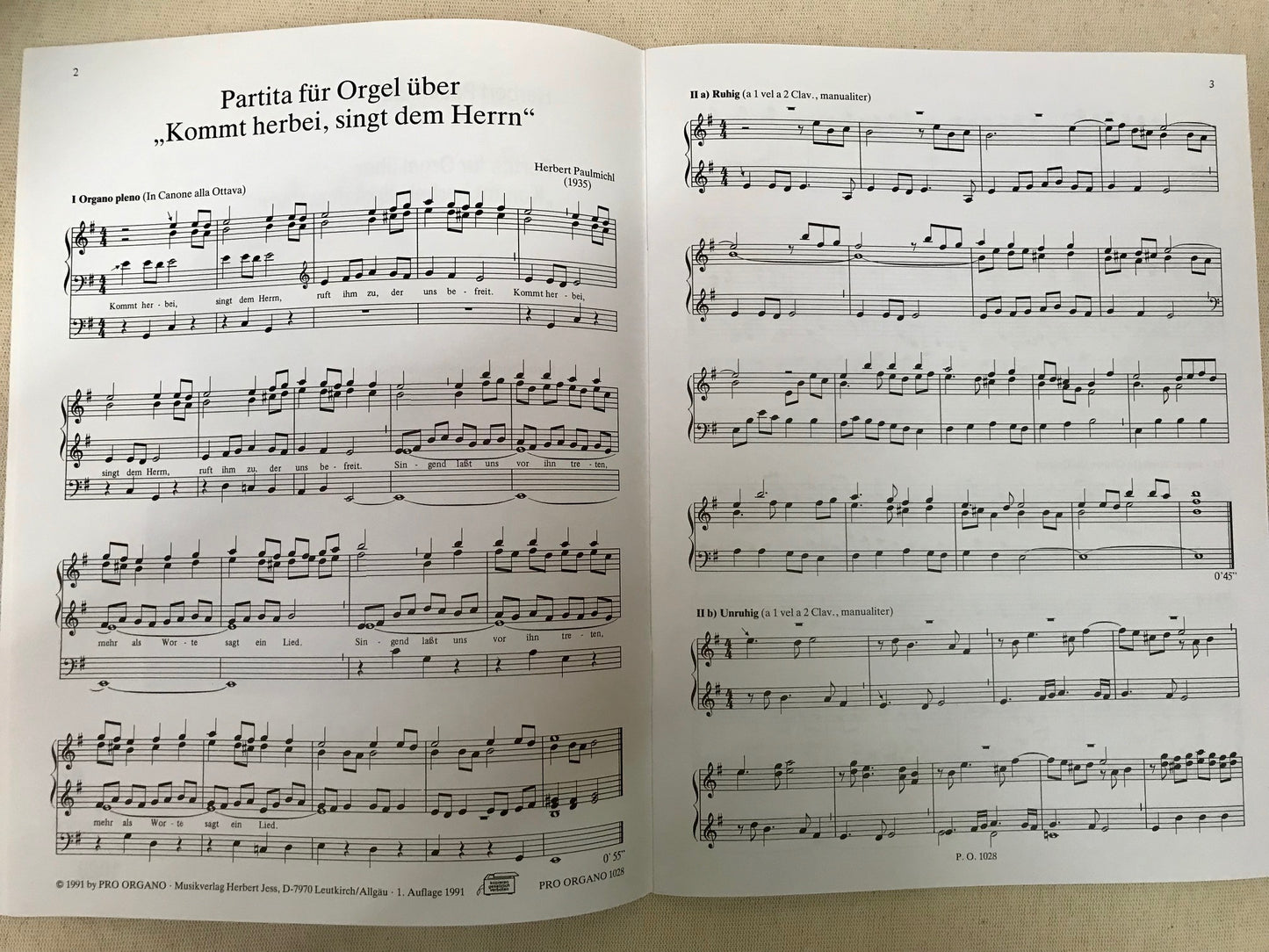 Herbert Paulmichl Partita pour Orgue Kommt herbei, singt dem Herrn