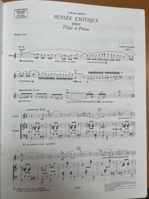 Pierre Paubon Pensée exotique partition pour flute et piano