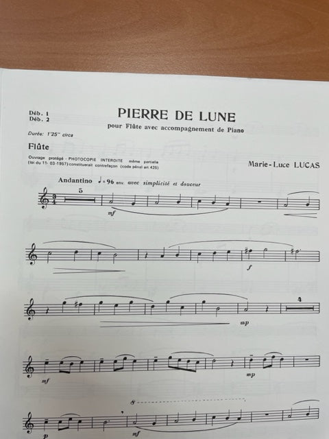 Marie-Luce Lucas Pierre de lune partition pour flute et piano