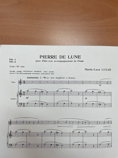 Marie-Luce Lucas Pierre de lune partition pour flute et piano