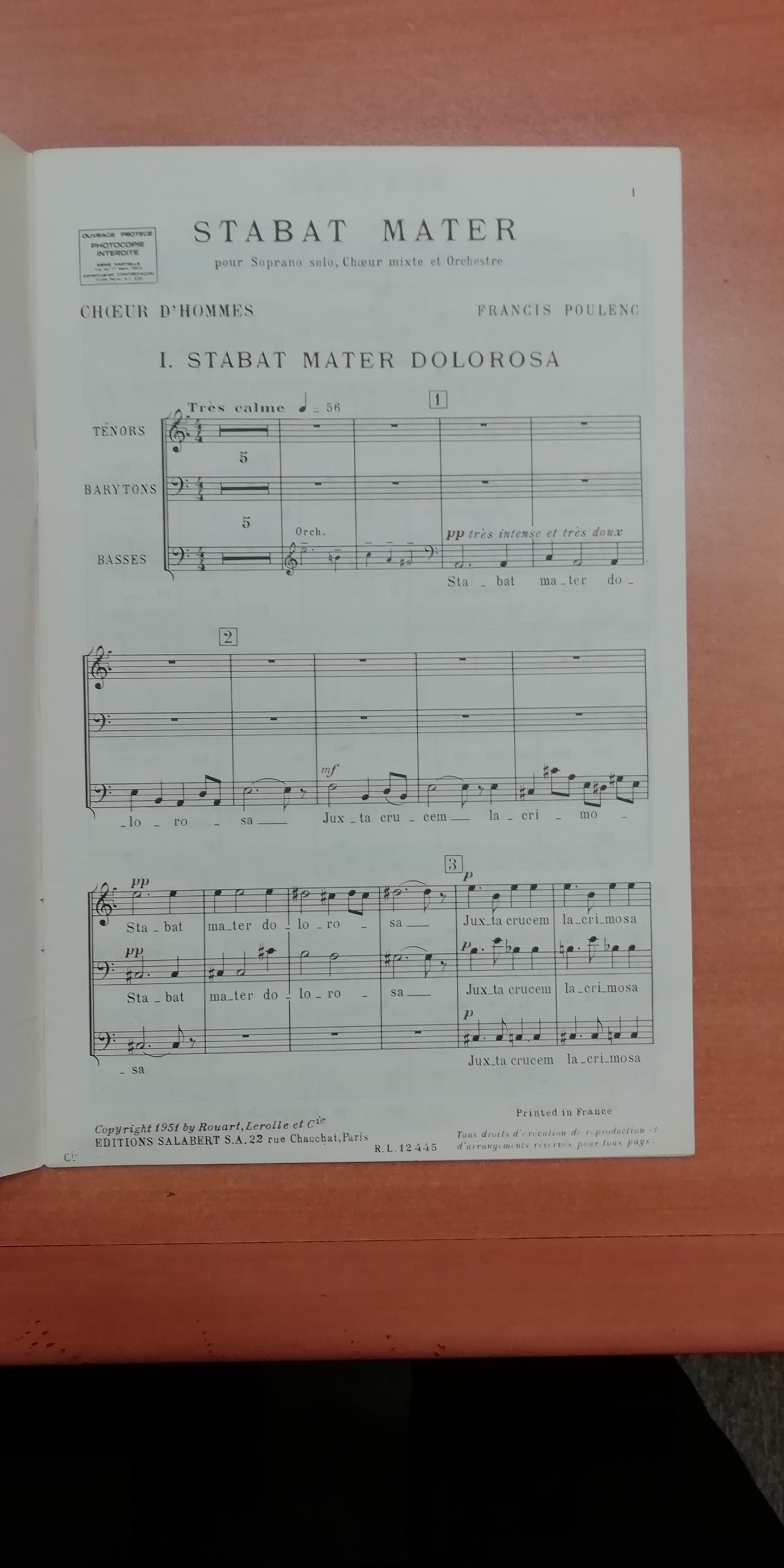 Francis Poulenc Stabat Mater pour soprano solo choeur et orchestre