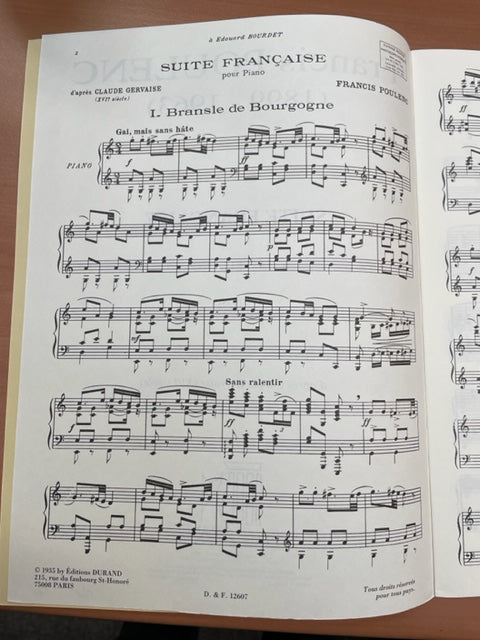 Francis Poulenc Suite Francaise d'après Claude Gervaise partition piano