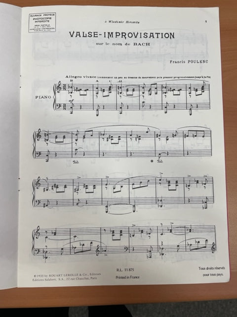Poulenc Francis Valse - Improvisation Sur le nom de Bach partition piano