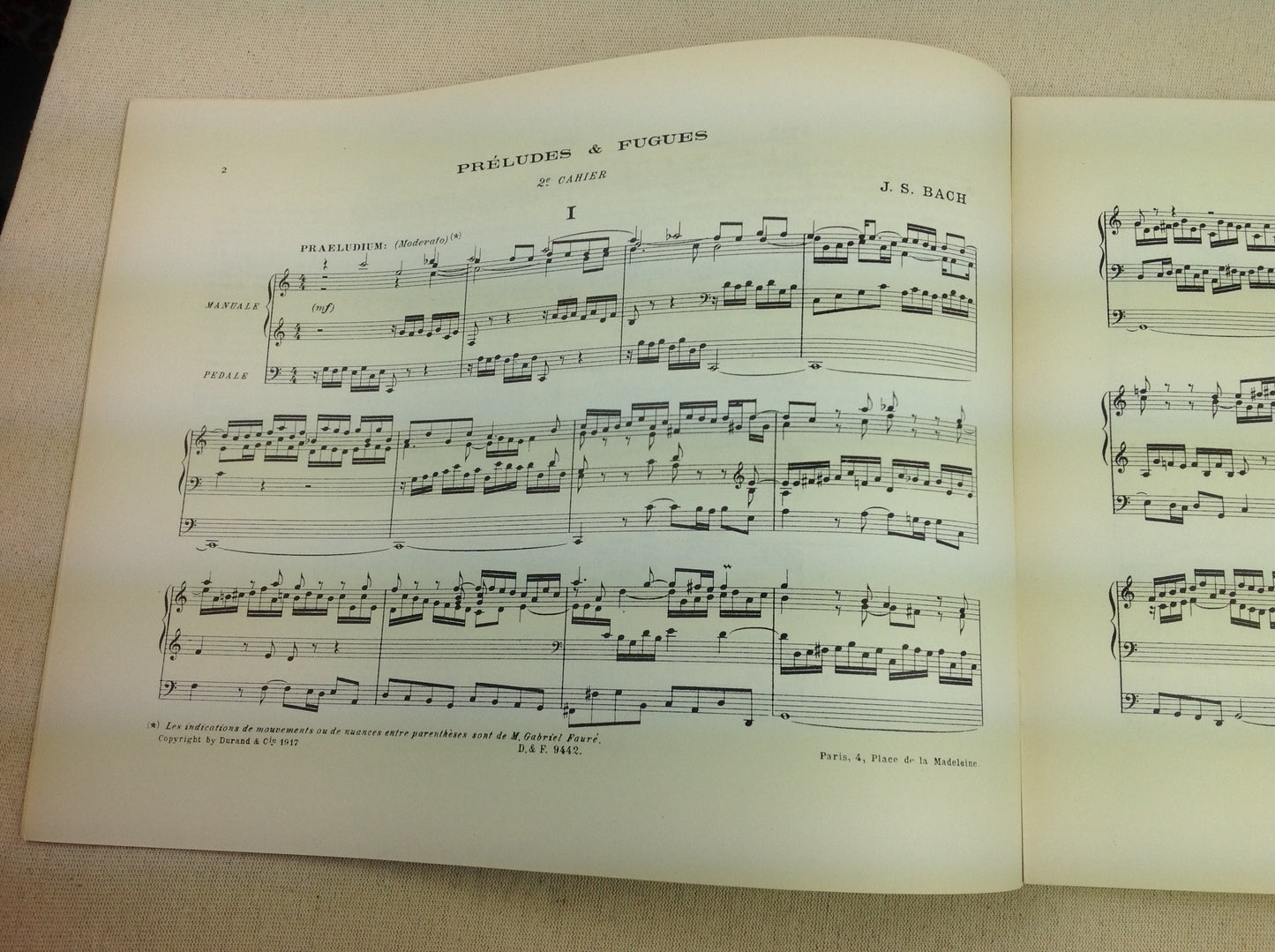J.S. Bach Préludes et fugues révision G.Fauré supplément 2e cahier partition pour orgue