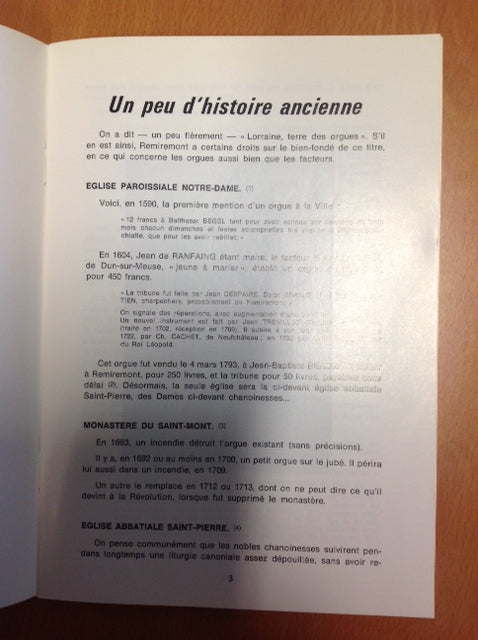 Les orgues à l'Abbatiale Saint-Pierre de Remiremont livre de l'Abbé Farinez