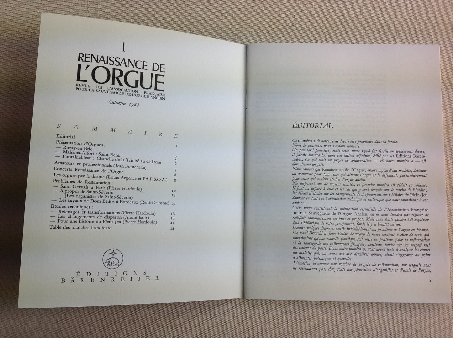 Renaissance de l'orgue Numéro 1, revue de Pierre Hardouin
