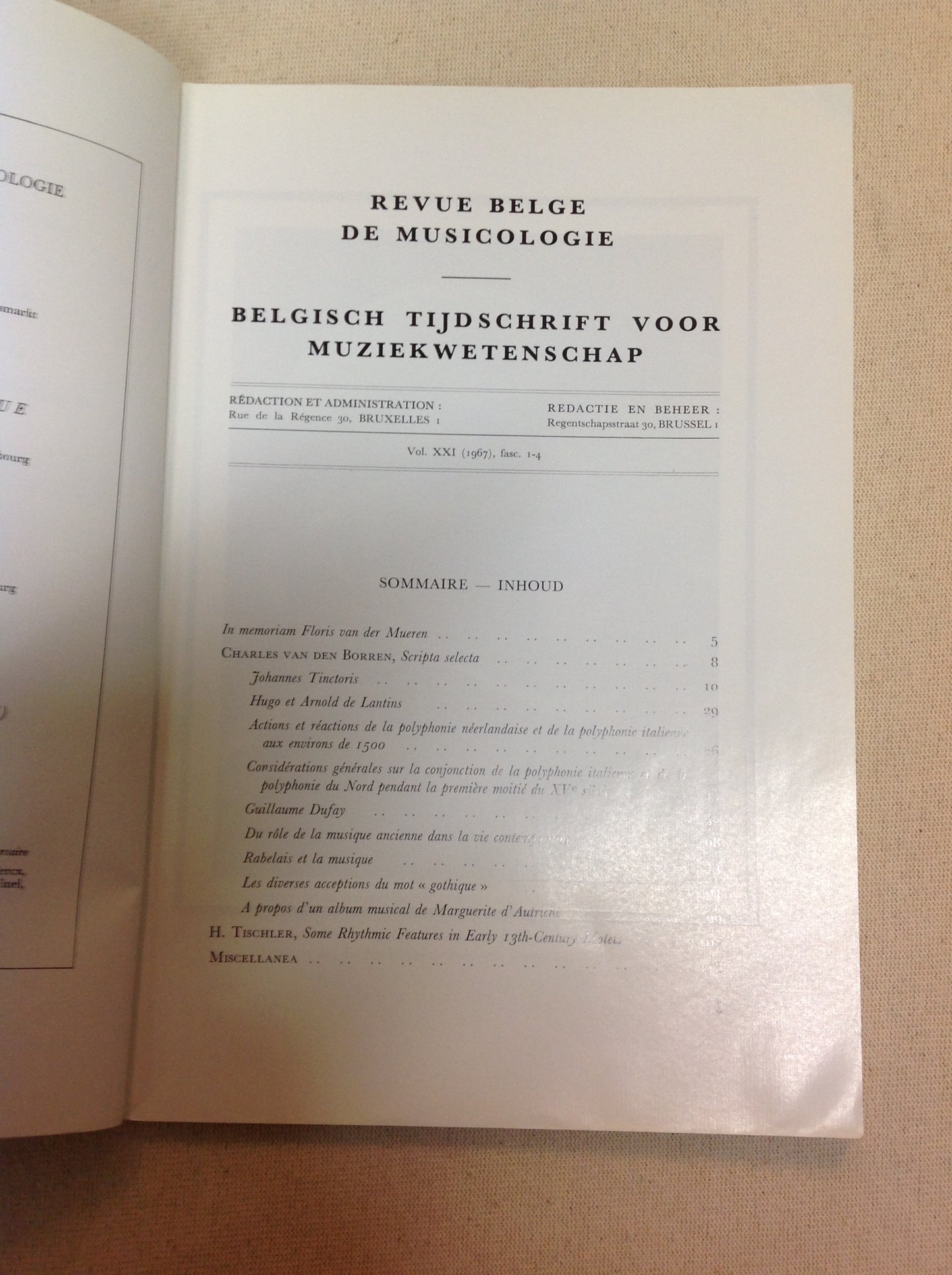 Revue belge de Musicologie trimestriel volume 21