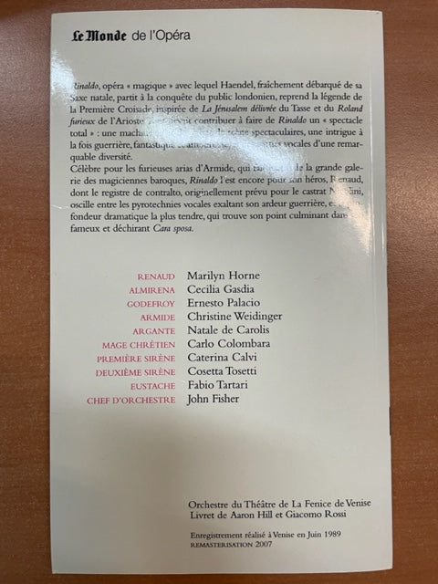 Haendel Rinaldo - livret français + 2 CD