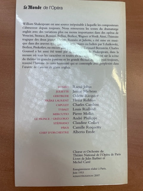 Gounod Roméo et Juliette Livret bilingue + 2 CD