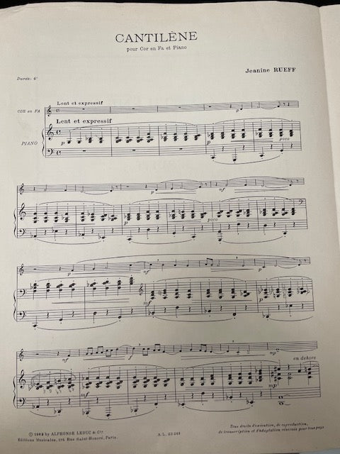 Jeanine Rueff Cantilène partition pour cor en fa et piano