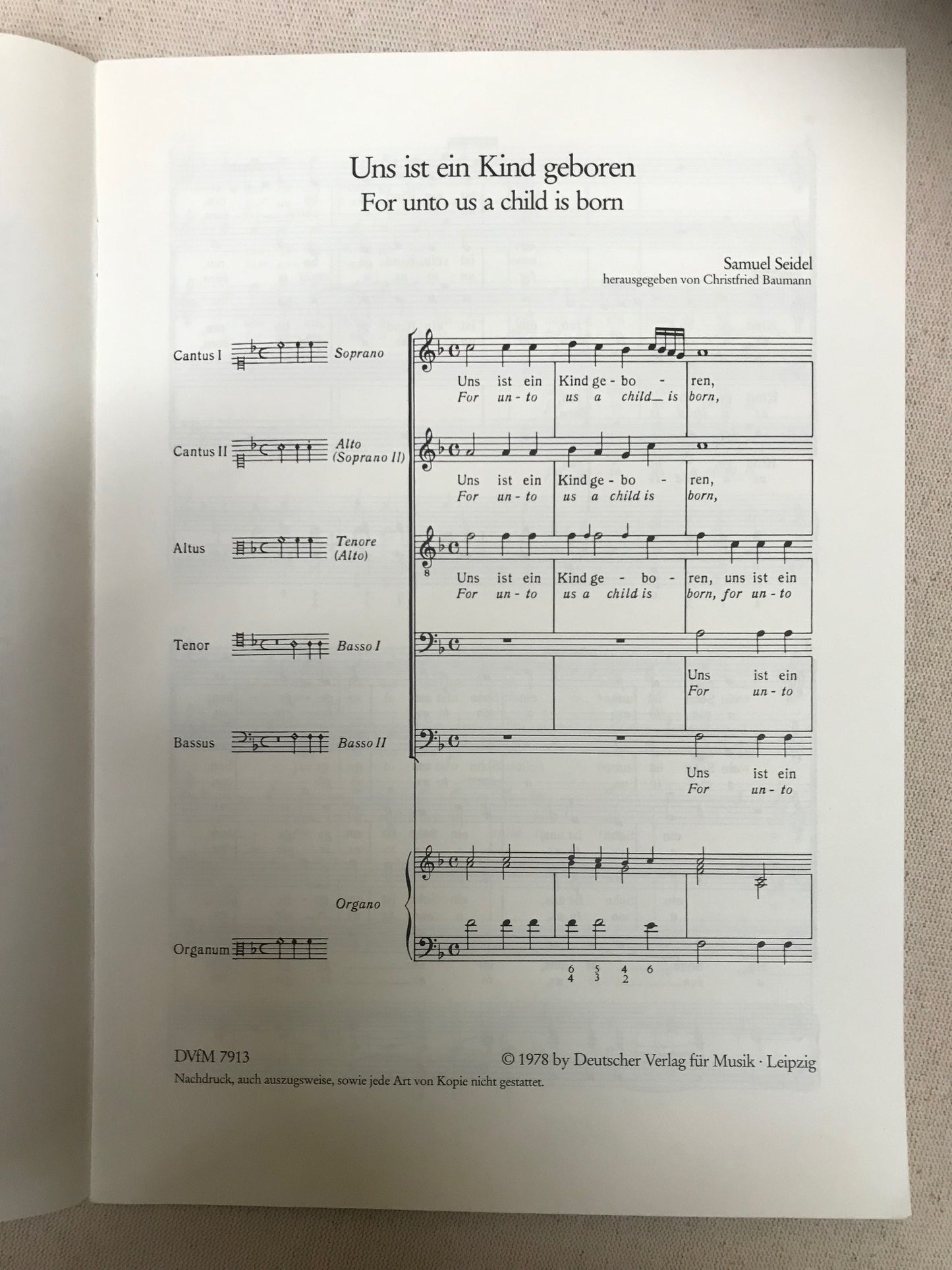 Samuel Seidel Uns ist ein Kind geboren, partition pour choeur