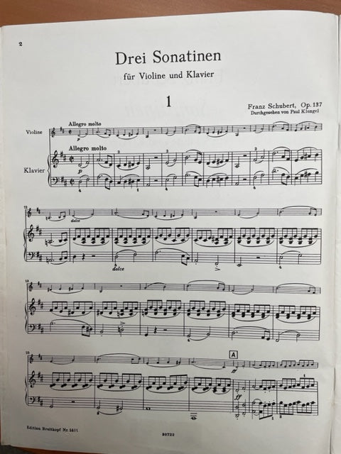 Schubert Sonatines pour violon et piano opus 137
