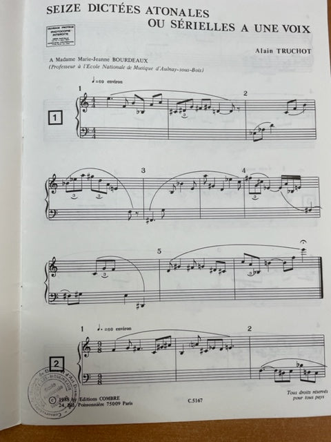 Truchot Alain 16 dictées atonales et sérielles à une voix suivies de 16 dictées à 2 voix