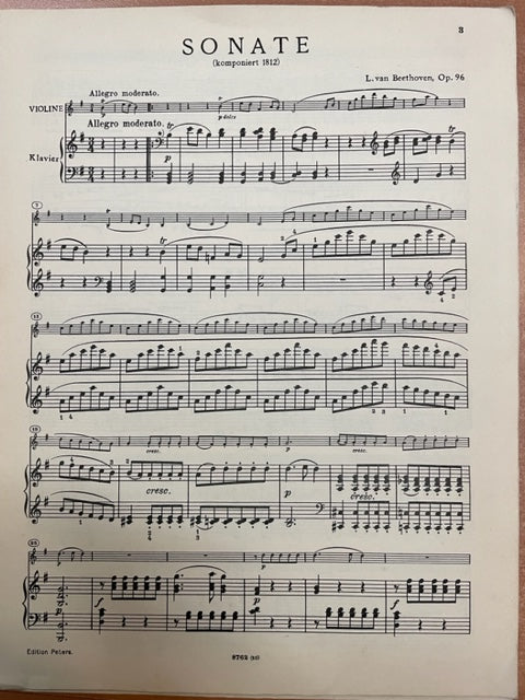 Beethoven Sonate op. 96 en sol majeur partition violon et piano