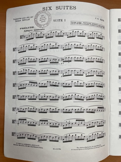 Bach J.S Six suites, transcrites pour alto par Robert Boulay éditions Leduc