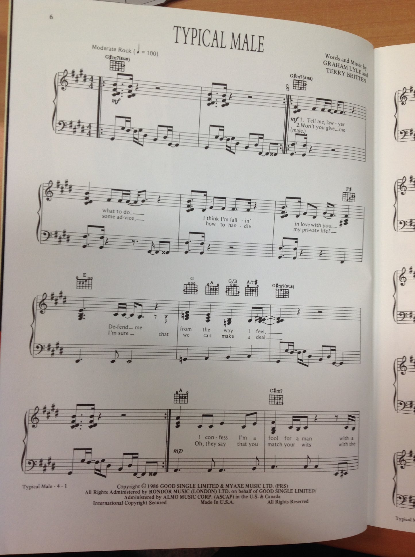 Tina Turner Break Every Rule Songbook piano chant