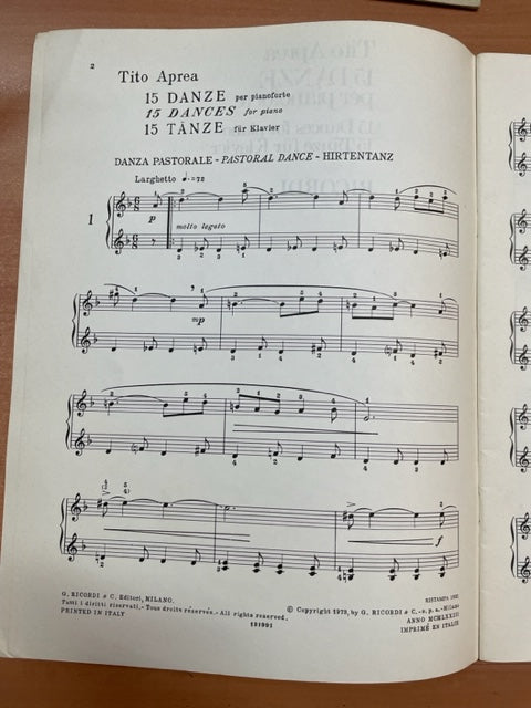 Tito Aprea 15 dances for piano partition piano
