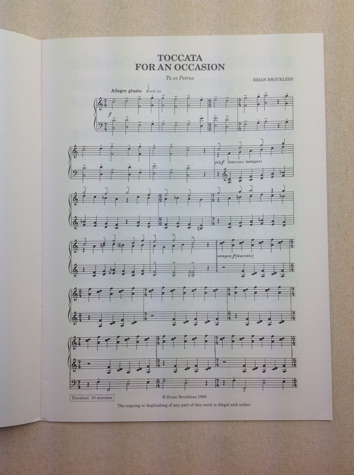 Brian Brockless Toccata For an Occasion - Tu es Petrus, partition pour orgue