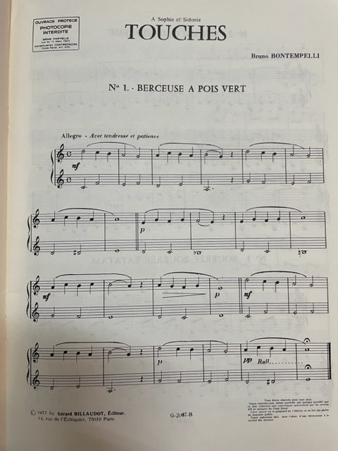 Bruno Bontempelli Touches, 18 pièces pour piano vol 1 partition piano