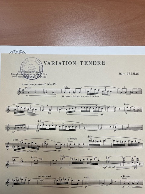 Marc Delmas Variation tendre partition pour Clarinette en si et piano