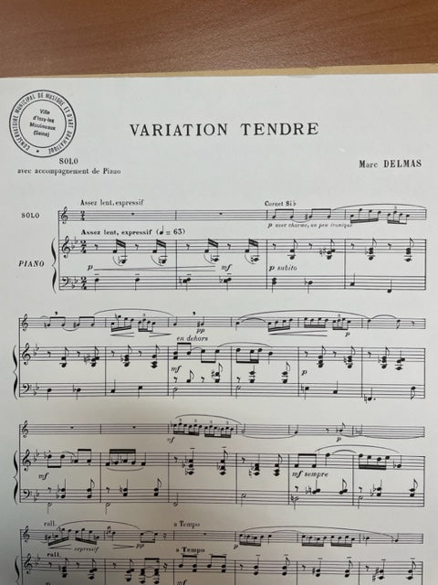 Marc Delmas Variation tendre partition pour Clarinette en si et piano