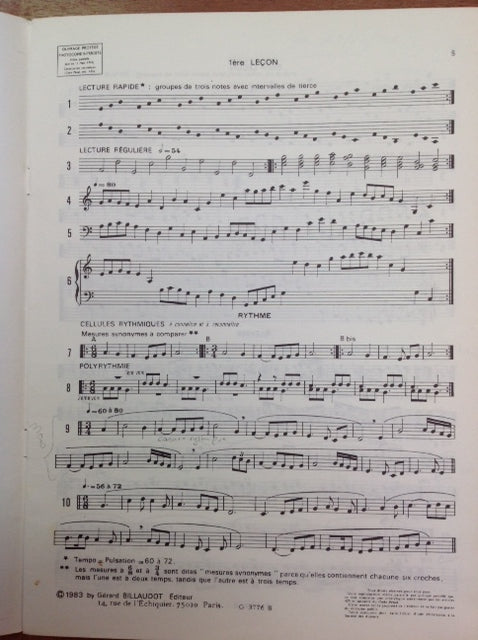 Vergnault Michel Cous de formation musicale pour l'enseignement du solfège Préparatoire 2