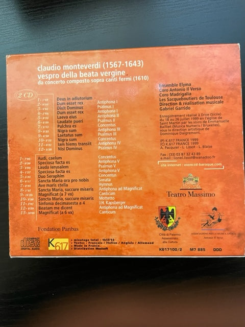 2 CD Claudio Monteverdi Vespro della beata Vergine Ensemble Elyma
