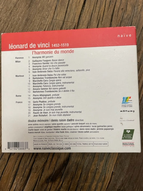CD Doulce Mémoire Léonard de Vinci l'harmonie du monde