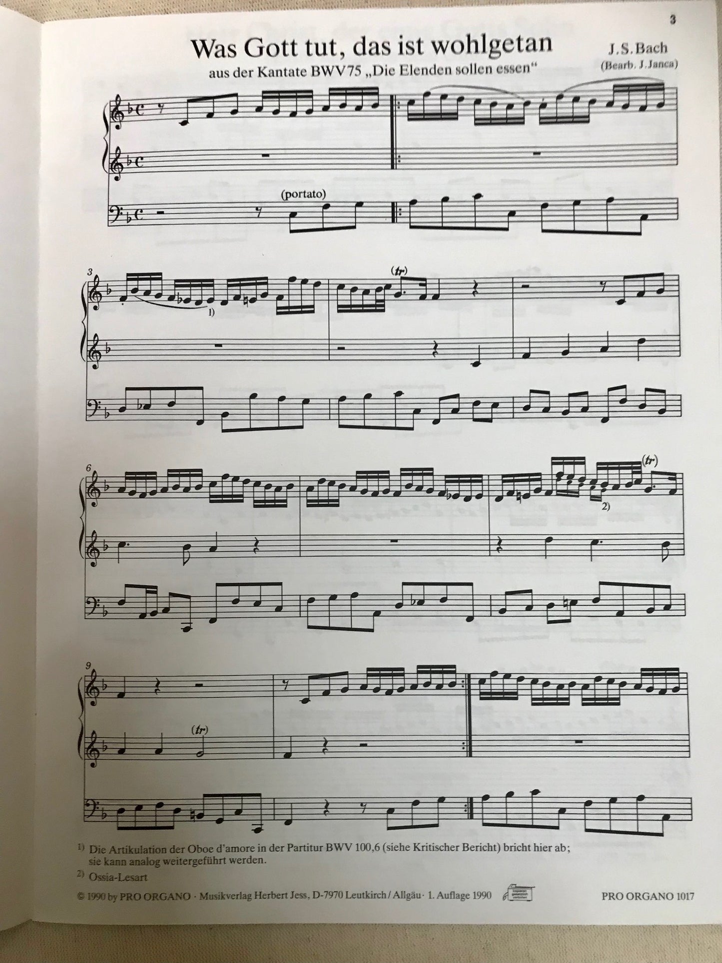 J.S.Bach Was Gott tut, das ist wohlgetan, partition pour orgue