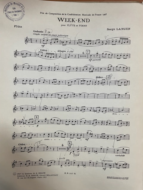 Serge Lancen Week-end partition pour flute et piano