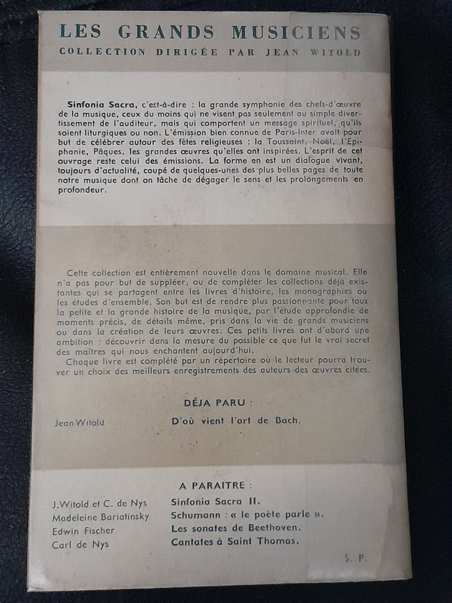 Sinfonia Sacra 1 livre de Jean Witold et Nys Carl