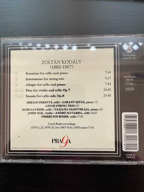 CD Zoltan Kodaly Sonatine - Intermezzo - Adagio - Duo pour violon et violoncelle op.7 - Sonate op.8