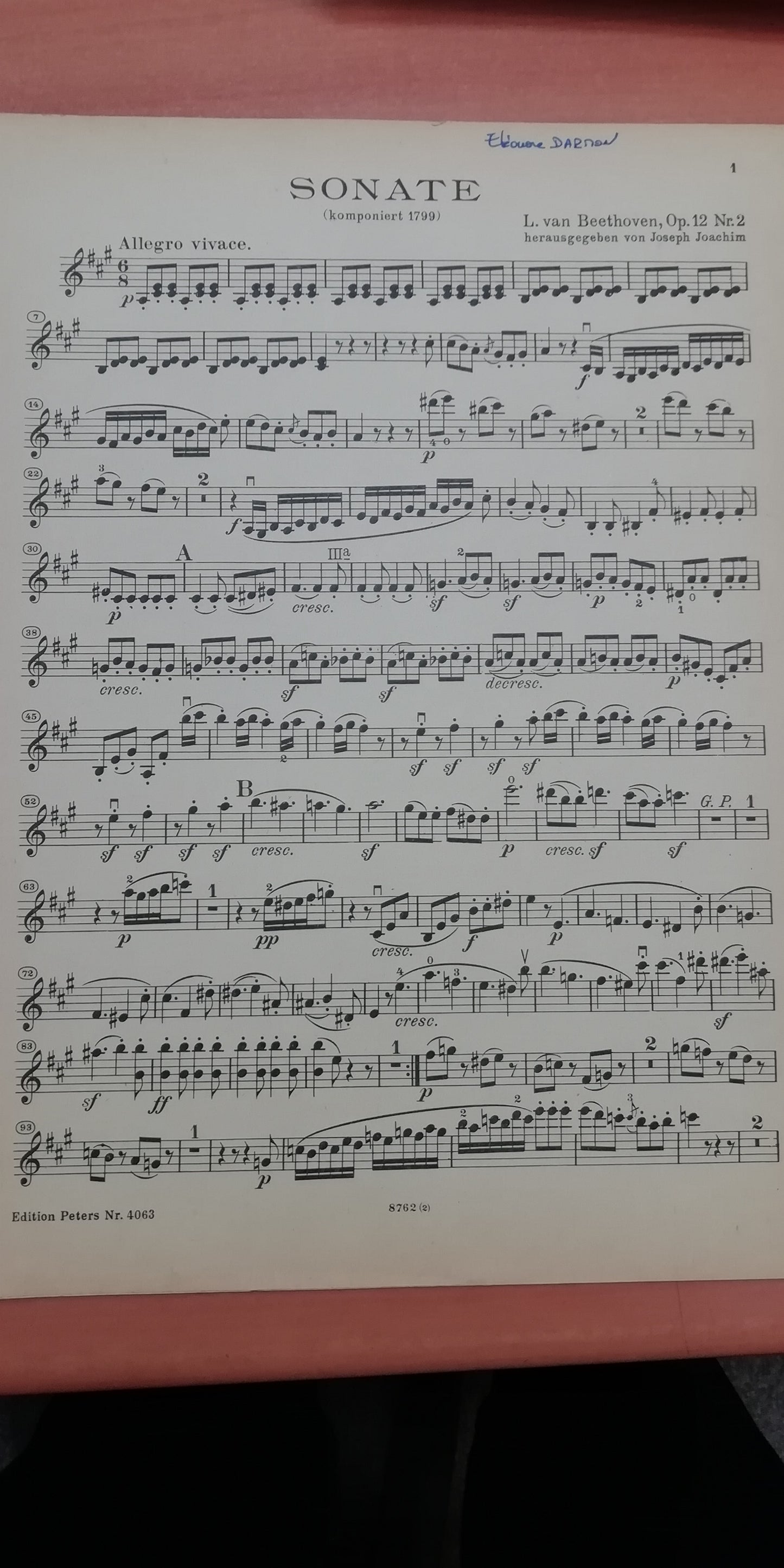 Beethoven Sonate op.12 n°2 en la majeur pour violon et piano