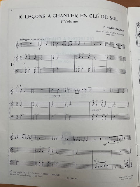 Odette Gartenlaub 10 leçons à chanter en clé de sol, cours supérieur 1er volume-3000 partitions, livres et vinyles d'occasion en vente sur notre site internet gastonmusicclub.fr Gaston Music Store