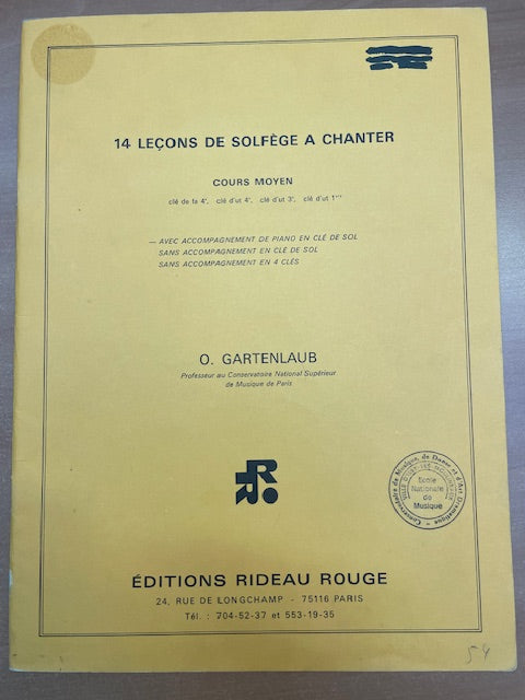 Odette Gartenlaub 14 leçons de solfège à chanter - cours moyen