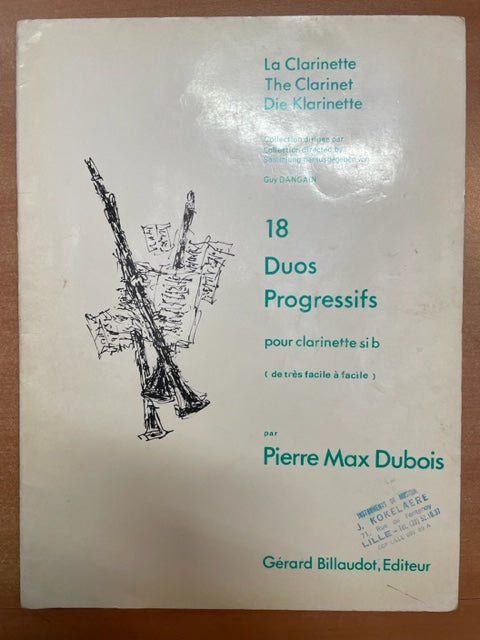 Pierre Max Dubois 18 duos progressifs pour deux clarinette Si b