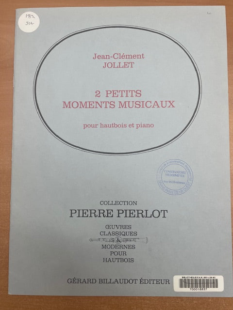 Jean Clément Jollet 2 petits moments musicaux pour hautbois et piano-3000 partitions, livres et vinyles d'occasion en vente sur notre site internet gastonmusicclub.fr Gaston Music Store