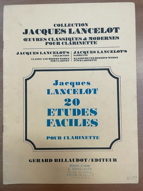 Jacques Lancelot 20 études faciles pour clarinette