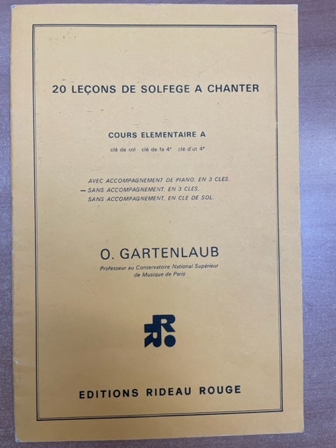 Odette Gartenlaub 20 leçons de solfège à chanter cours élémentaire A sans accompagnement en 3 clés- 3000 partitions, livres et vinyles d'occasion  en vente sur notre site internet gastonmusicclub.fr Gaston Music Stor