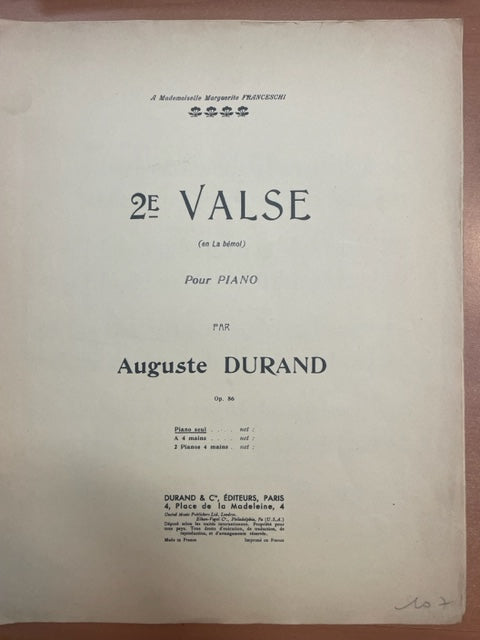 Auguste Durand 2e Valse en La bémol - 3000 partitions, livres et vinyles d'occasion  en vente sur notre site internet gastonmusicclub.fr Gaston Music Store