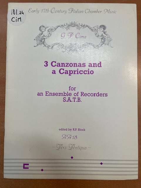 Cima 3 canzonas and a cappriccio pour ensemble de flutes à bec-3000 partitions, livres et vinyles d'occasion en vente sur notre site internet gastonmusicclub.fr Gaston Music Store