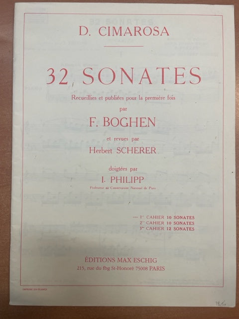 Cimarosa 32 sonates 1er cahier : 10 sonates pour piano - 3000 partitions, livres et vinyles d'occasion  en vente sur notre site internet gastonmusicclub.fr Gaston Music Store