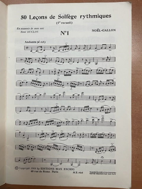 Noël Gallon 50 leçons de solfège rythmique, 1er recueil (n°1 à 25)