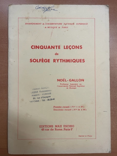 Noël Gallon 50 leçons de solfège rythmique, 1er recueil (n°1 à 25)
